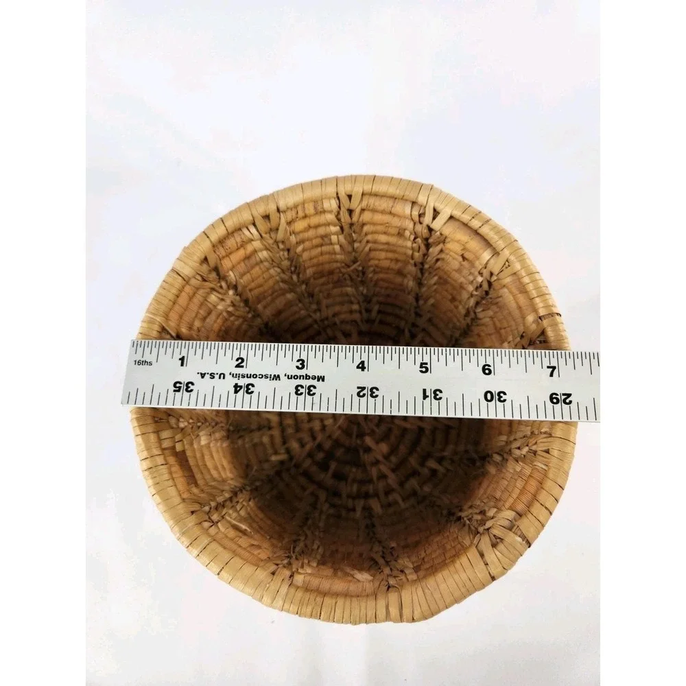 Vintage Primitive Coil Basket Grass Hand Woven Brown Tan Planter Pot Decor Thick